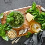 Traditional,Italian,Pesto,Alla,Genovese,With,Fresh,Basil,Leaves,,Pine