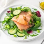Salmon,Salad,With,Cucumber,,Spinach,,Mizuna,Salad,,Radicchio.,Healthy,Food,